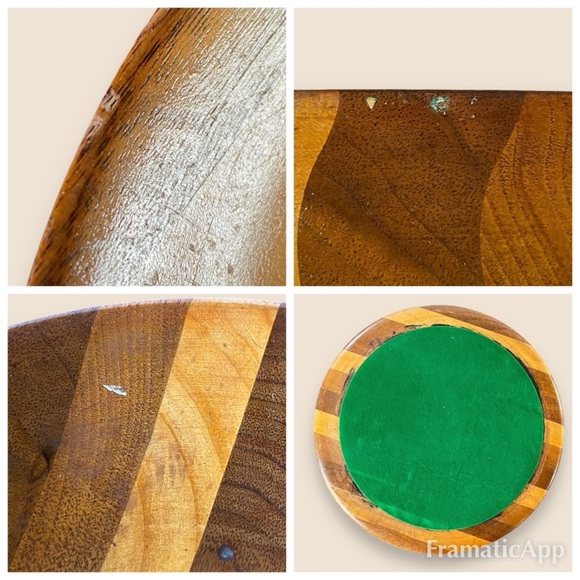 Vintage Handmade Hand Turned Wooden Bowl Pieced Striped Wood 8.75” - Picture 8 of 9